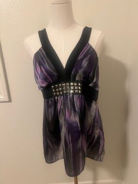 Three Hearts Purple and Black Stud-Accent V-Neck Camisole